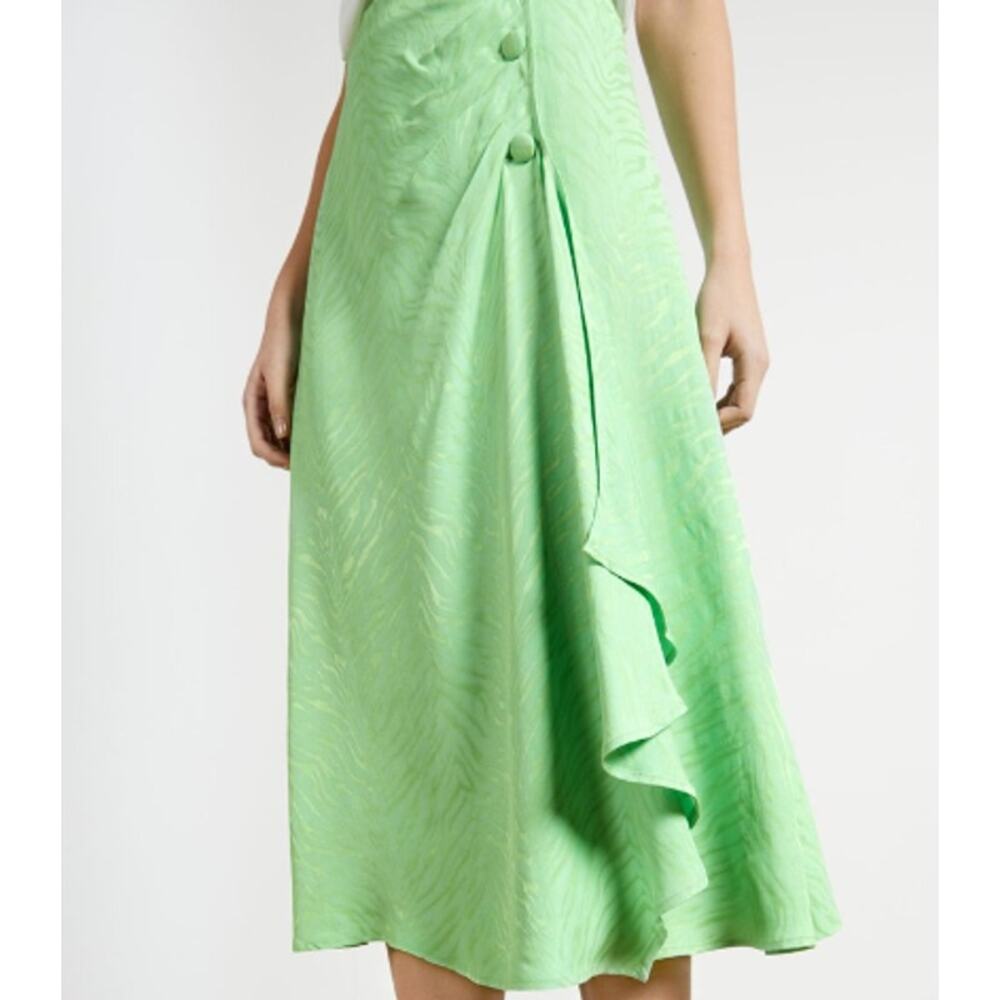 Ted Baker LULWRTH Green Button Front Waterfall Midi Skirt w/Split Ted 2 US 6 - Picture 10 of 12